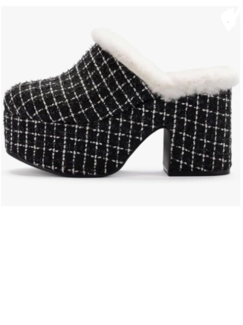 Pazzion Black Plaid Platform Round Toe Mule Clogs Slip On Chunky High Heel Shoe